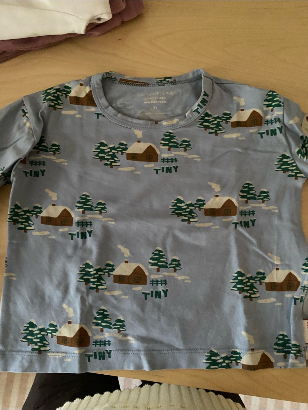 Tiny Cabin Print Kids Pajama Top - Light Blue